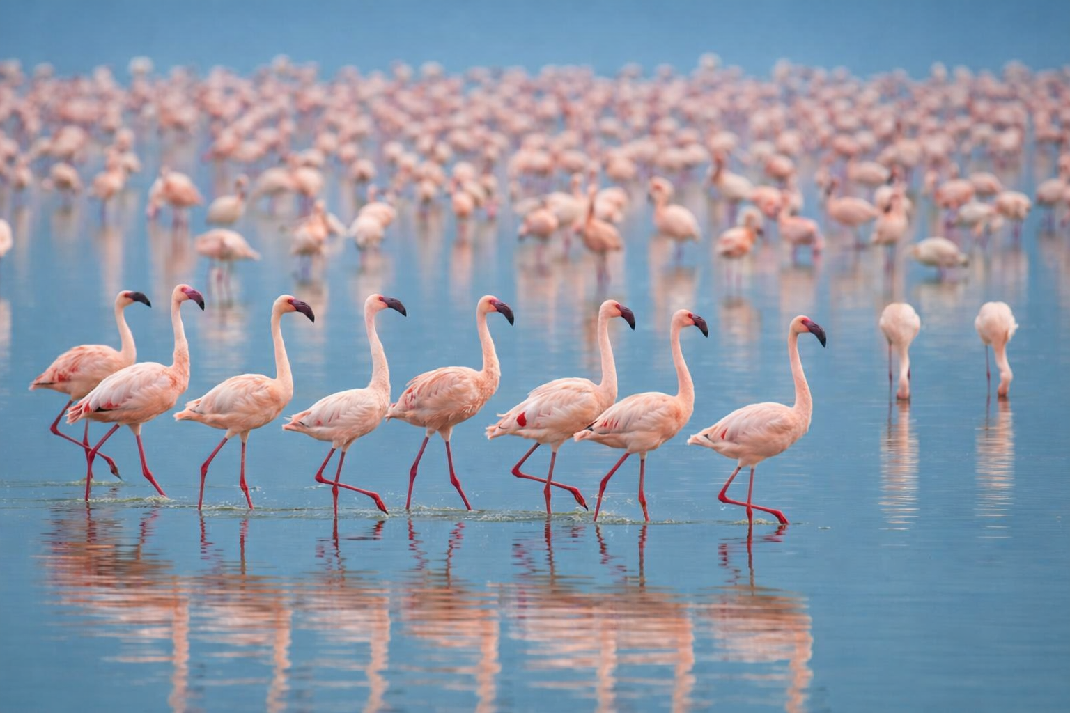 Lake Nakuru flamingos and rhinos — Kenya safari park near the Rift Valley